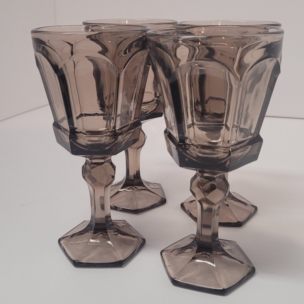 Vintage Fostoria Stemware, 4 Virginia Smokey Gray Wine Glasses